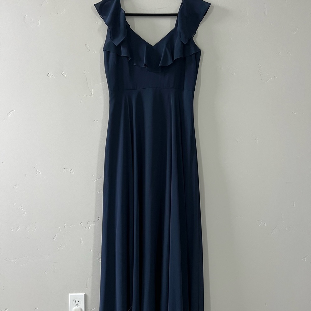 Jenny Yoo Navy Blue Ruffle Maxi Dress - Size 10